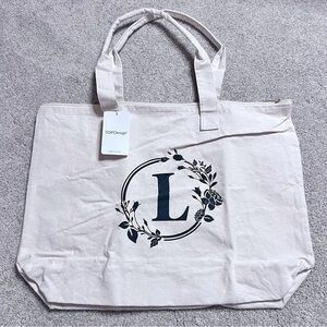 NWT Top Design canvas cotton monogram tote bag with zipper